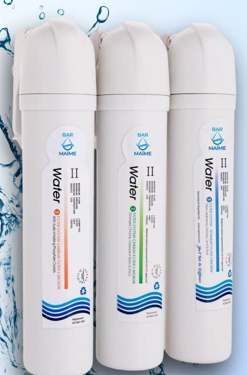 Les trois cartouches de filtration fournies avec les fontaines Bar Maïme