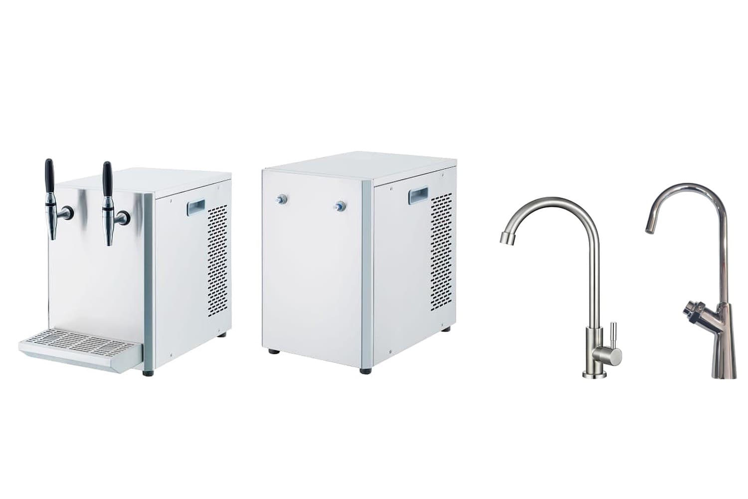 Refroidisseur d’eau : version à deux robinets intégrés, et bloc froid avec ses deux robinets au choix, à levier ou à poussoir